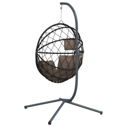 Wiszące krzesło kokon ze stojakiem, kolor taupe, rattan i stal
