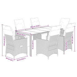7-cz. zestaw mebli bistro z poduszkami, szary, polirattan