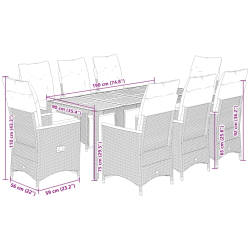 9-cz. zestaw mebli bistro z poduszkami, czarny, polirattan