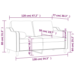 2-osobowa sofa z poduszkami, jasnoszara, 120 cm, tkanina