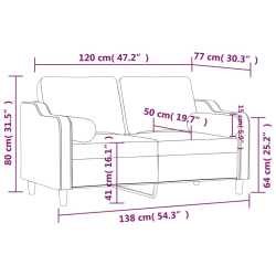 2-osobowa sofa z poduszkami, kolor taupe, 120 cm, tkanina