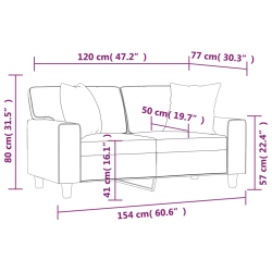 2-osobowa sofa z poduszkami, kremowa, 120 cm, sztuczna skóra