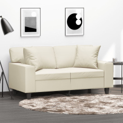 2-osobowa sofa z poduszkami, kremowa, 120 cm, sztuczna skóra