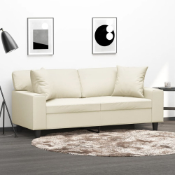 2-osobowa sofa z poduszkami, kremowa, 140 cm, sztuczna skóra