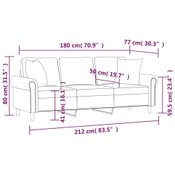 3-osobowa sofa z poduszkami, ciemnozielona, 180 cm, aksamit
