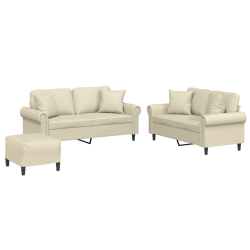 3-cz komplet wypoczynkowy z poduszkami, kremowy, sztuczna skóra