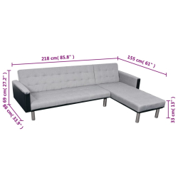 Sofa rozkładana w kształcie L, obita tkaniną, czarno-szara