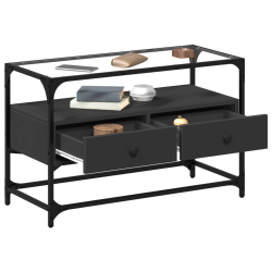 Szafka pod TV ze szklanym blatem, czarna, 80x35x51 cm