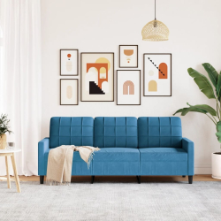Sofa 3-osobowa, niebieski, 180 cm, tapicerowana aksamitem