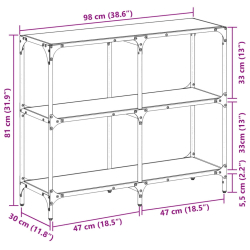 Stolik konsolowy z czarnym, szklanym blatem, 98x30x81 cm, stal