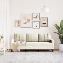 Sofa 3-osobowa, kremowy, 180 cm, tapicerowana aksamitem