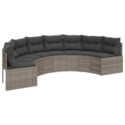 Sofa ogrodowa z poduszkami, półokrągła, szary rattan PE