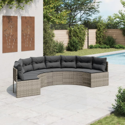 Sofa ogrodowa z poduszkami, półokrągła, szary rattan PE