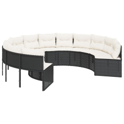 Sofa ogrodowa z poduszkami, okrągła, czarny rattan PE