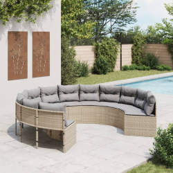 Sofa ogrodowa z poduszkami, okrągła, beżowy rattan PE