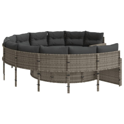 Sofa ogrodowa, stolik i poduszki, okrągła, szary rattan PE