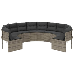 Sofa ogrodowa z poduszkami, okrągła, szary rattan PE
