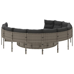 Sofa ogrodowa z poduszkami, okrągła, szary rattan PE