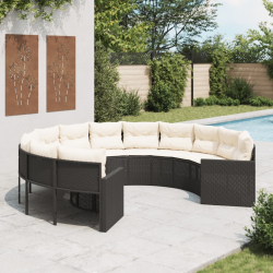 Sofa ogrodowa z poduszkami, okrągła, czarny rattan PE