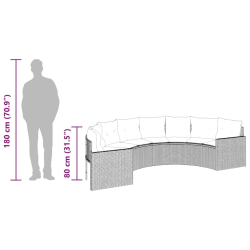 Sofa ogrodowa, stolik i poduszki, półokrągła, beżowy rattan PE