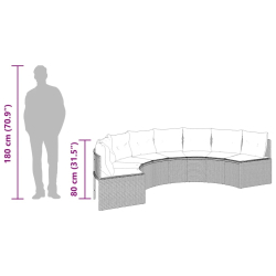 Sofa ogrodowa, stolik i poduszki, półokrągła, szary rattan PE