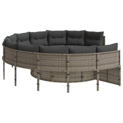 Sofa ogrodowa, stolik i poduszki, okrągła, szary polirattan