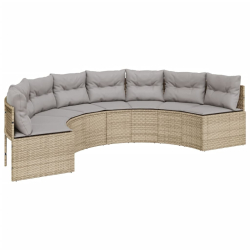 Sofa ogrodowa z poduszkami, półokrągła, beżowy rattan PE