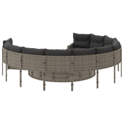 Sofa ogrodowa z poduszkami, okrągła, szary rattan PE
