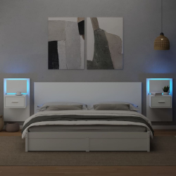 Wiszące szafki nocne z LED, 2 szt., białe