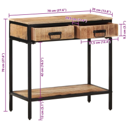 Stolik konsolowy, 70x35x70 cm, surowe drewno mango