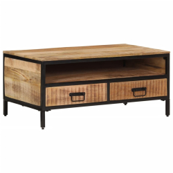 Stolik kawowy, 90x50x30 cm, surowe lite drewno mango