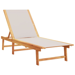 Leżaki ze stolikiem, 2 szt., szare, drewno akacjowe i textilene