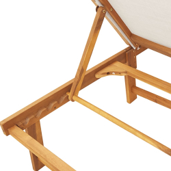Leżaki ze stolikiem, 2 szt., szare, drewno akacjowe i textilene