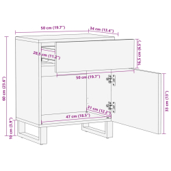 Szafka nocna, 50x34x60 cm, lite surowe drewno mango