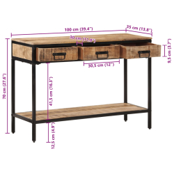 Stolik konsolowy, 100x35x70 cm, surowe lite drewno mango
