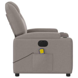 Rozkładany fotel masujący, elektryczny, kolor taupe, tkanina