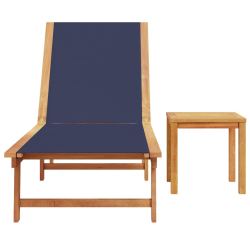 Leżak ze stolikiem, niebieski, lite drewno akacjowe i textilene