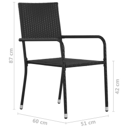 Krzesła ogrodowe, 6 szt., sztaplowane, czarne, polirattan