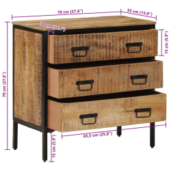 Szafka, 70x35x70 cm, lite surowe drewno mango