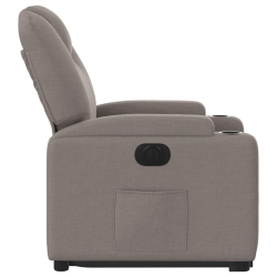 Podnoszony fotel rozkładany, elektryczny, kolor taupe, tkanina