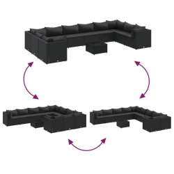 11-cz. zestaw wypoczynkowy do ogrodu, poduszki czarny rattan PE