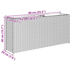 Donica ogrodowa z 2 wkładami, szara, 90x20x40 cm, rattan PE