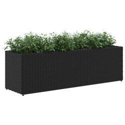 Donica ogrodowa z 3 wkładami, czarna, 105x30x32 cm, rattan PE