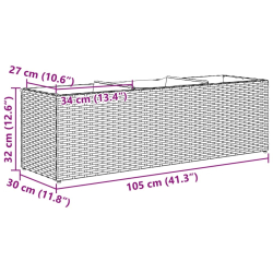 Donica ogrodowa z 3 wkładami, czarna, 105x30x32 cm, rattan PE