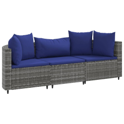 3-częściowa sofa do ogrodu, z poduszkami, szara, polirattanowa