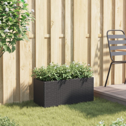 Donica ogrodowa z 2 wkładami, czarna, 72x30x32 cm, rattan PE