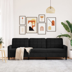 Sofa 3-osobowa, czarny, 210 cm, obita aksamitem