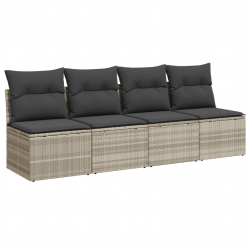 Sofa ogrodowa z poduszkami, 4-osobowa, jasnoszara, polirattan