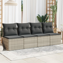 Sofa ogrodowa z poduszkami, 4-osobowa, jasnoszara, polirattan