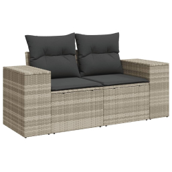 Sofa ogrodowa z poduszkami, 2-osobowa, jasnoszara, polirattan